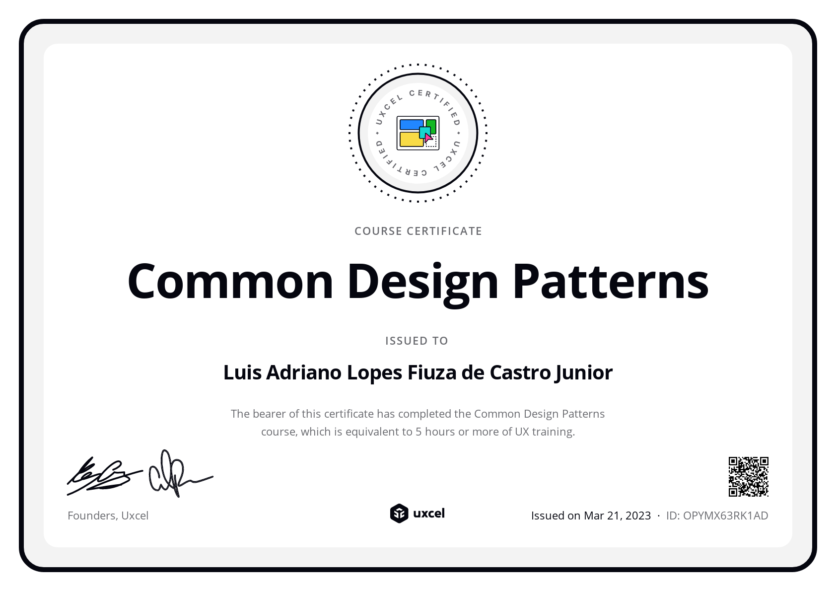 Luis Adriano Lopes Fiuza de Castro Junior's certificate